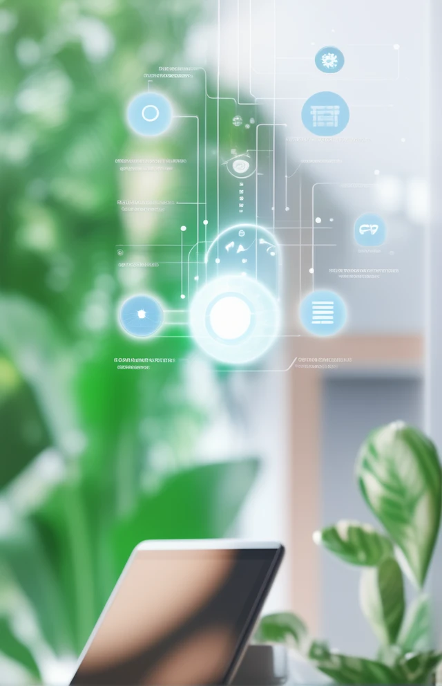 A futuristic digital overlay showcasing smart home automation controls and interconnected device icons, representing the advanced solutions provided by The Real Smart Home.